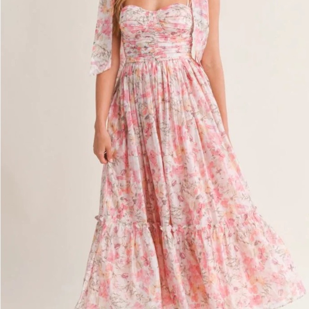 Mable Floral Pink Strapless Maxi Dress